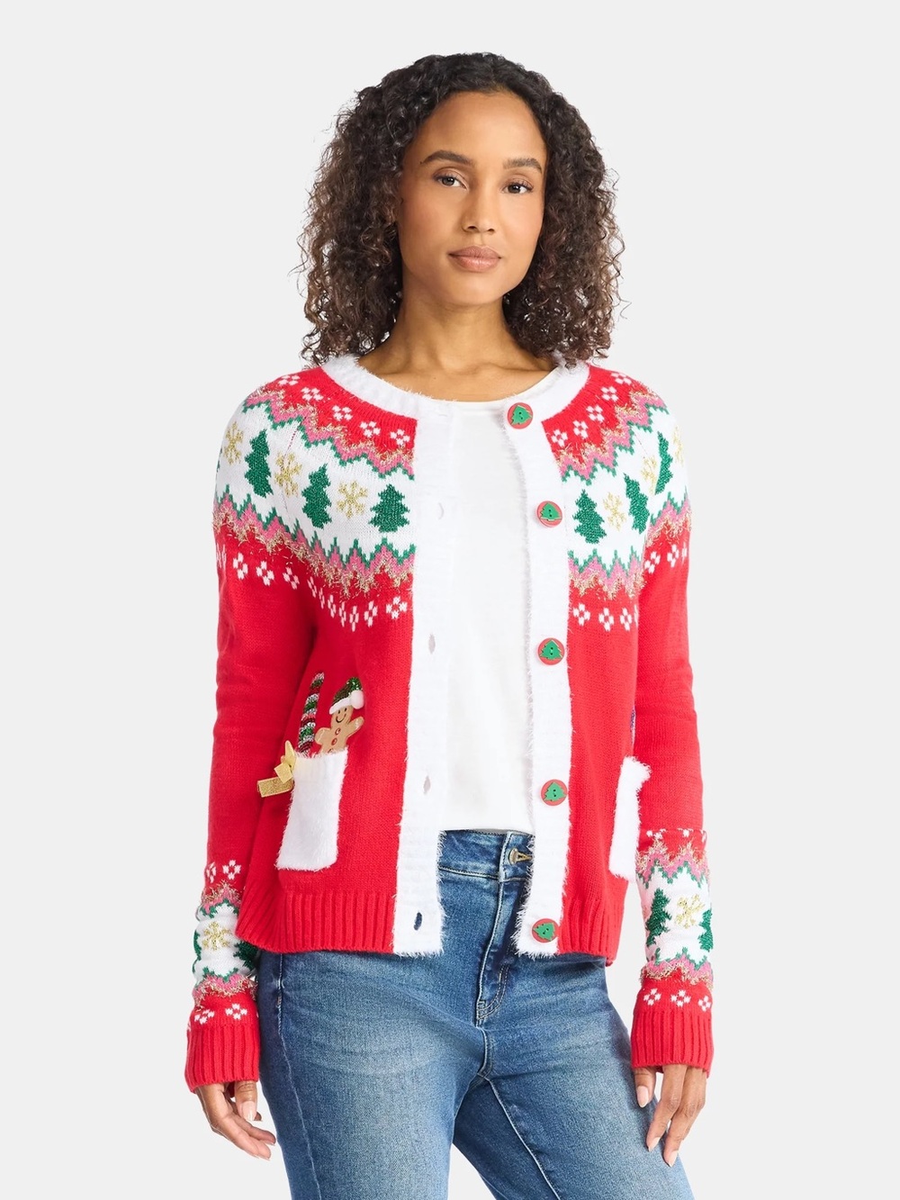 Holiday Time Ugly Cute Red and White Festive Knit Sweater - Size L